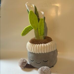 Plush Plant Pot with Smiling Face - Gray and Green